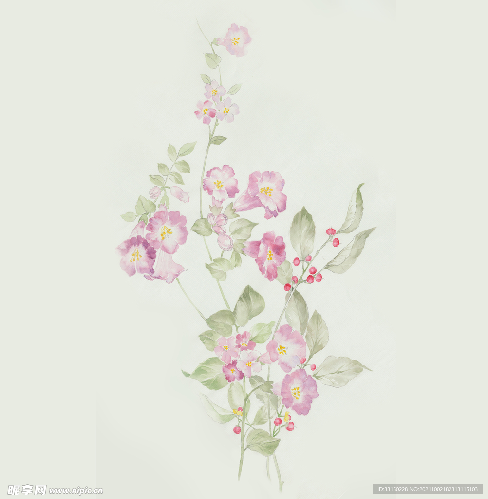 数码印花水彩花抽象花卉水彩花