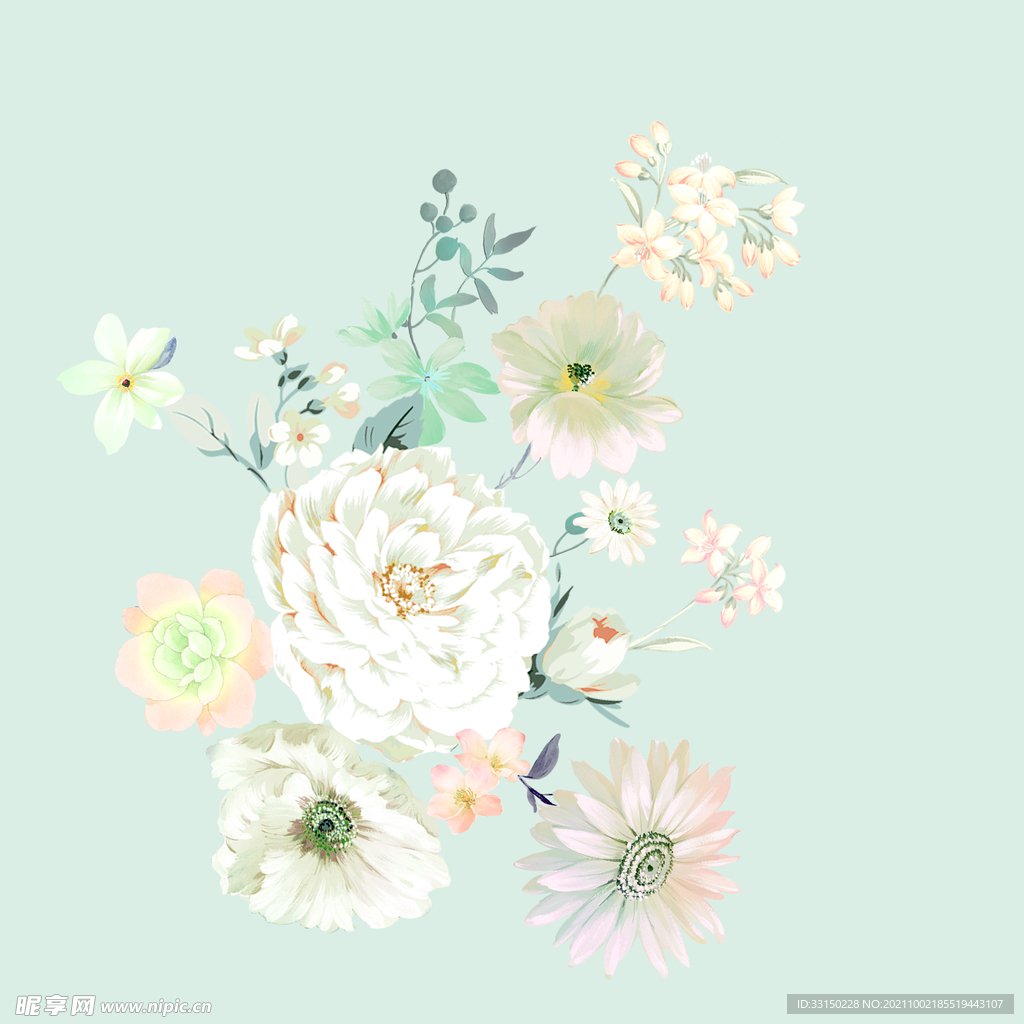 数码印花水彩花抽象花卉水彩花