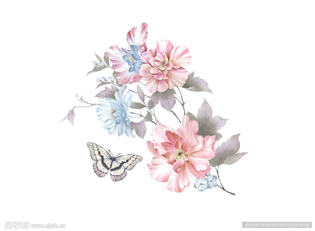 数码印花水彩花抽象花卉水彩花