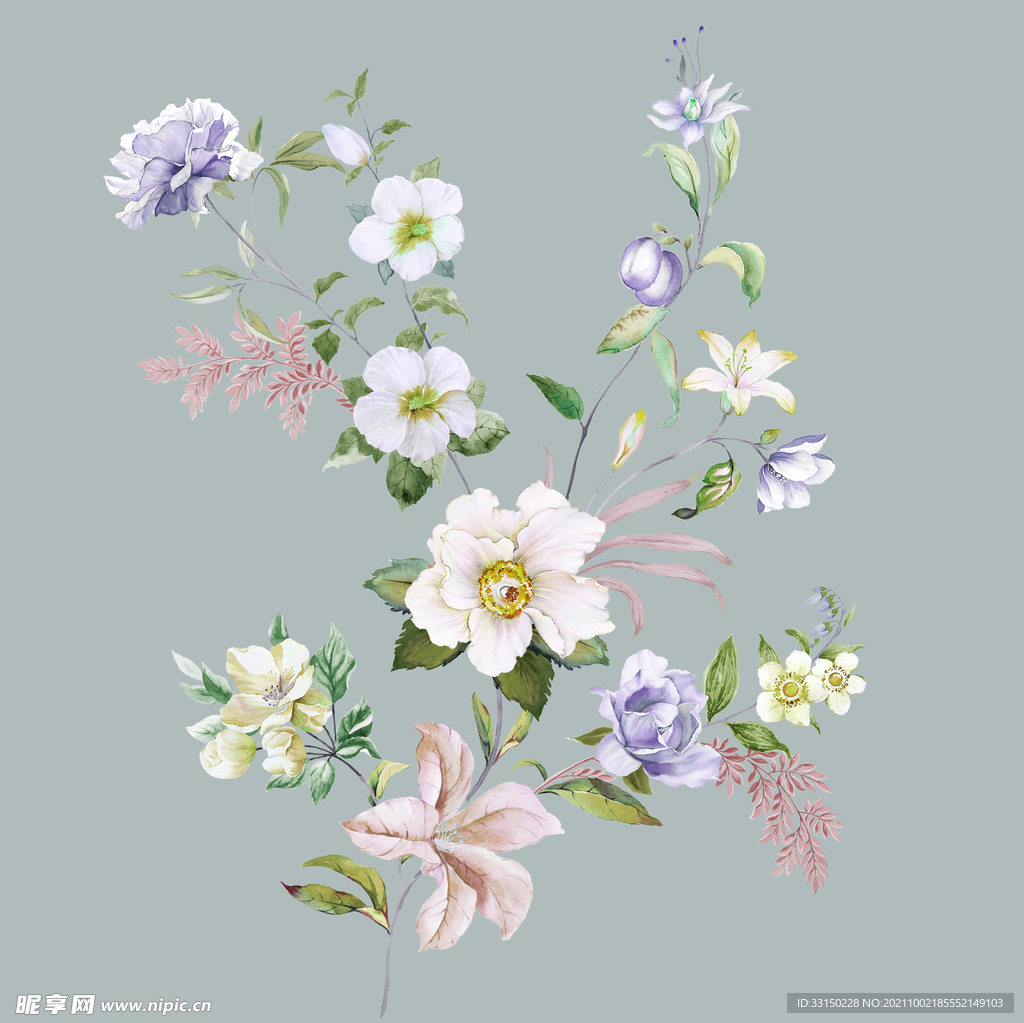 数码印花水彩花抽象花卉水彩花