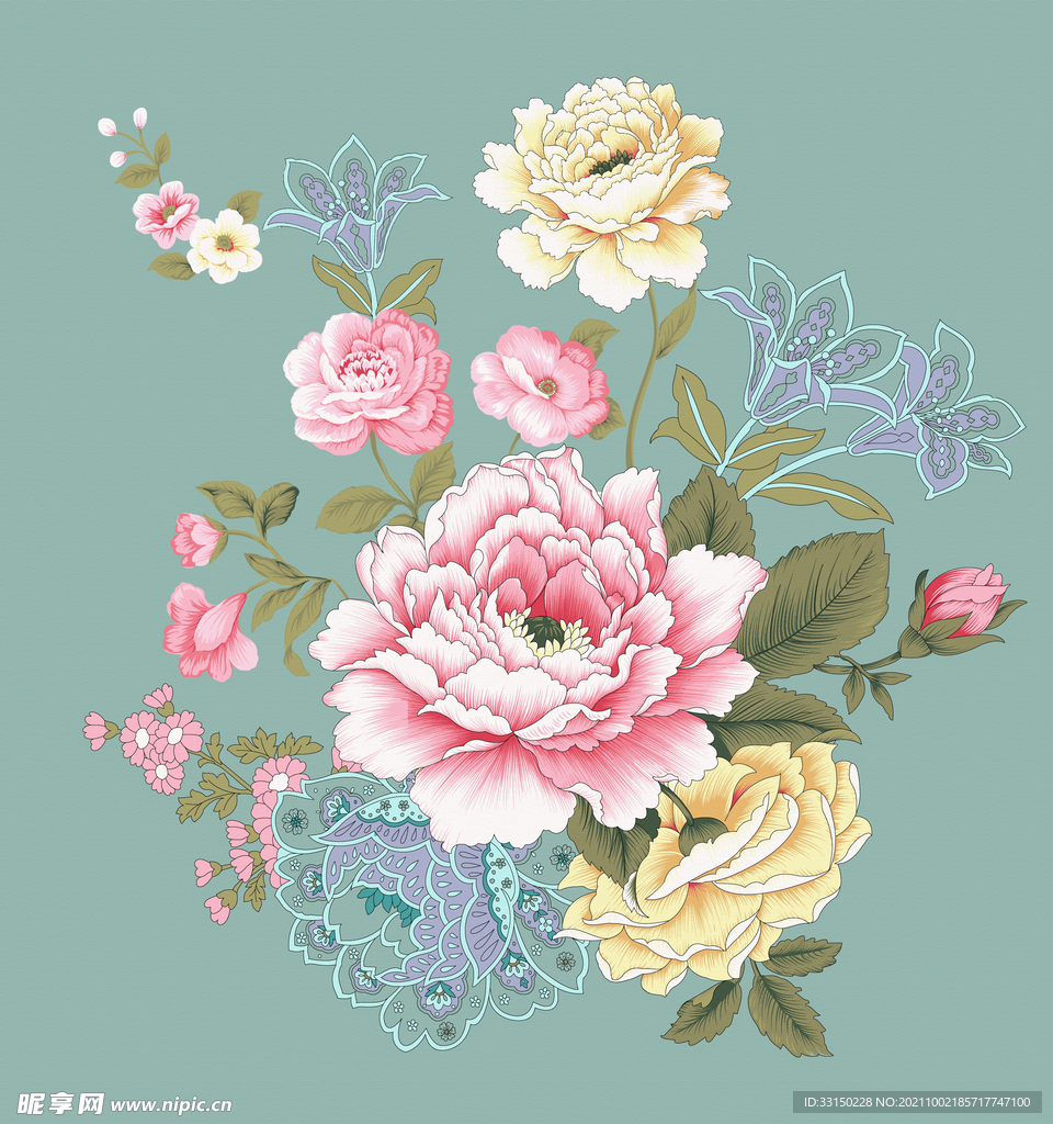 数码印花水彩花抽象花卉水彩花