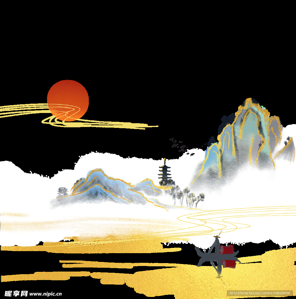 手绘古风插画背景图片 