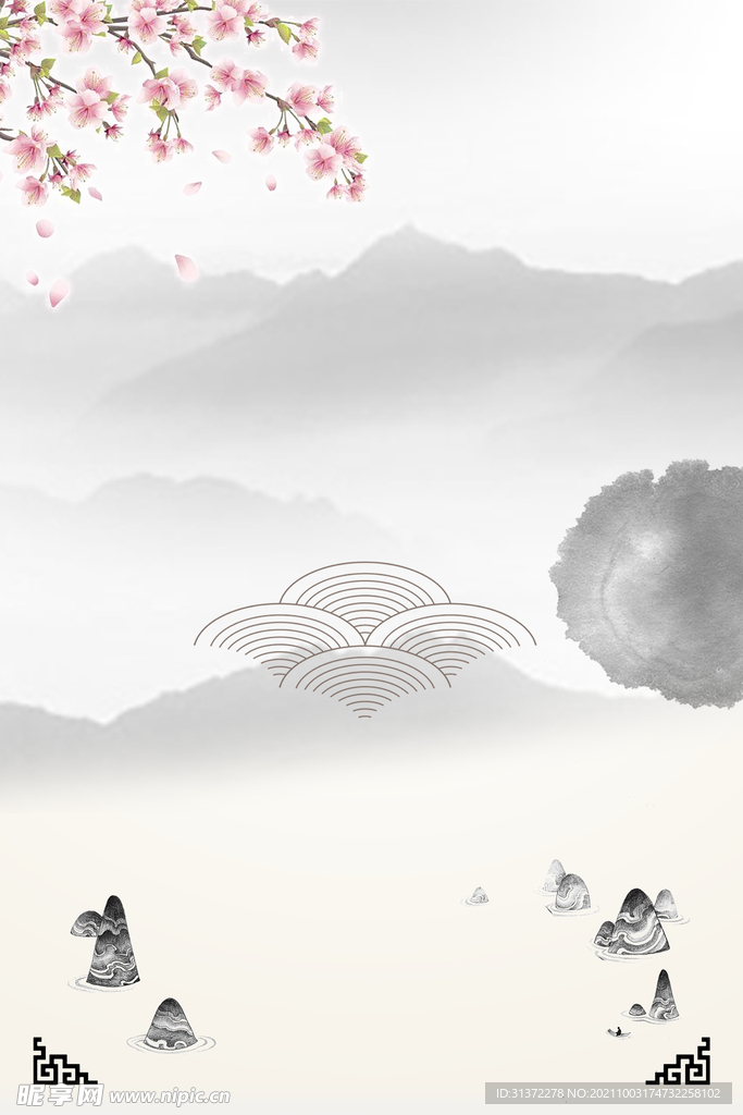 手绘古风插画背景图片 