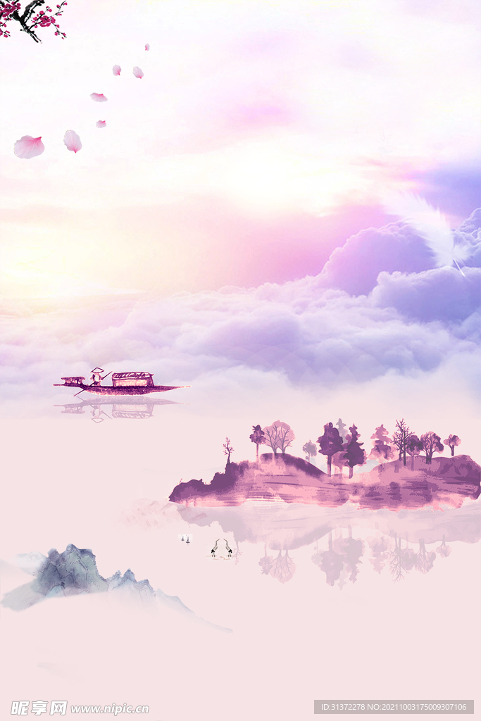 手绘古风插画背景图片 