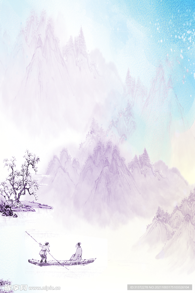 手绘古风插画背景图片 