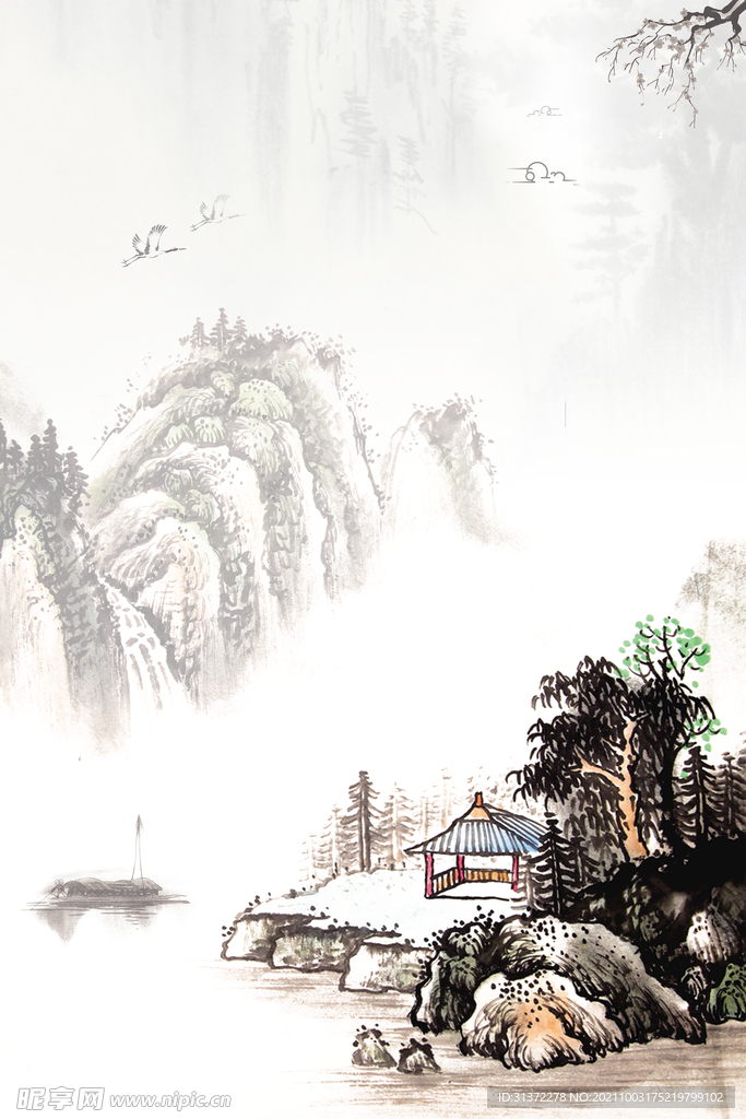 手绘古风插画背景图片 