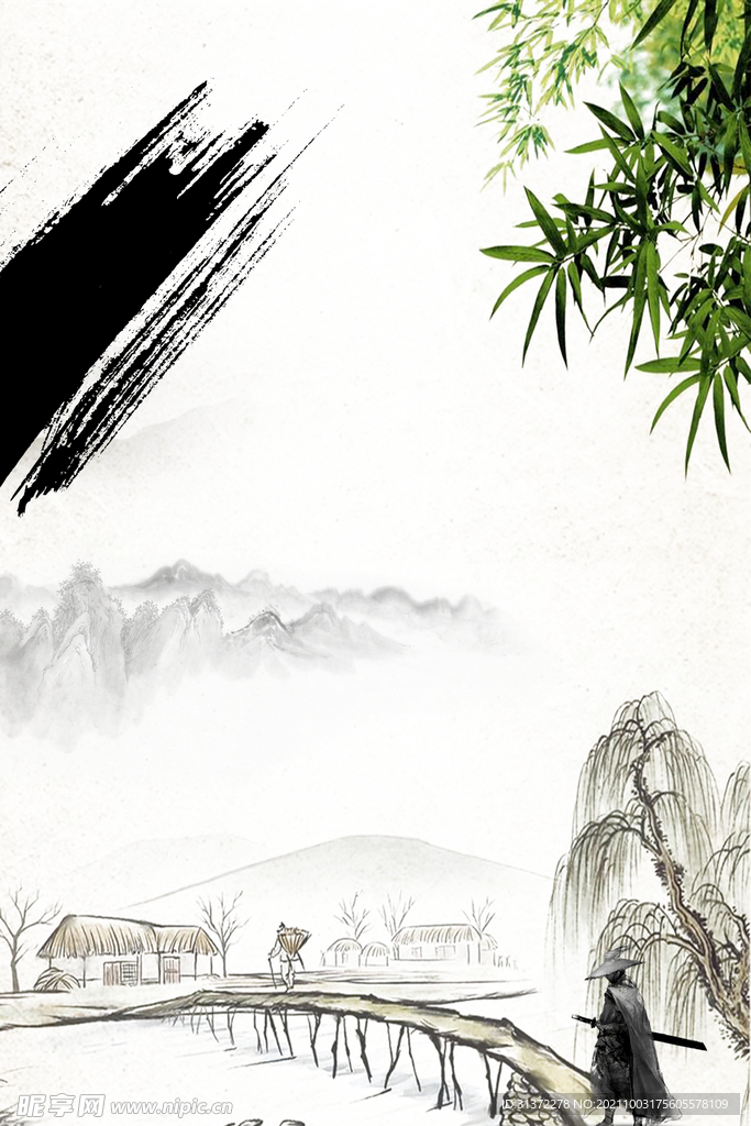 手绘古风插画背景图片 