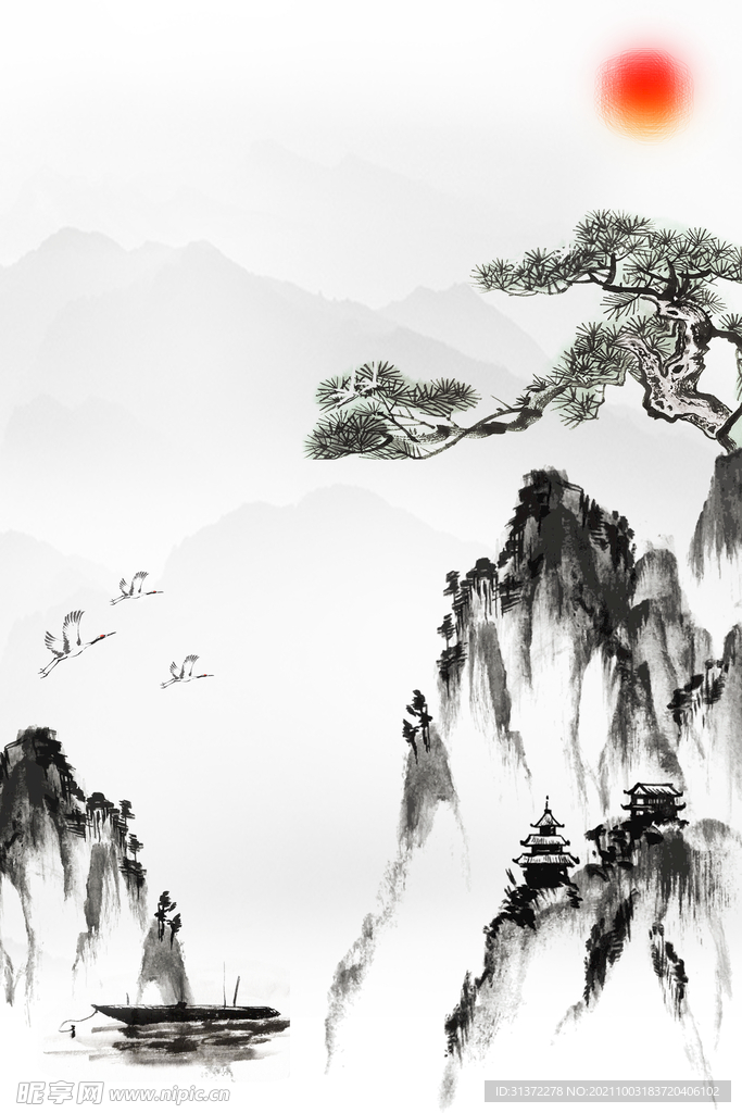    手绘古风插画背景图片 