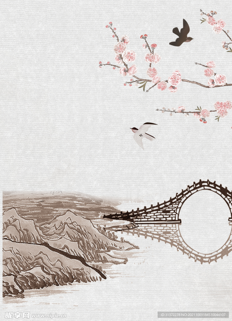   手绘古风插画背景图片 