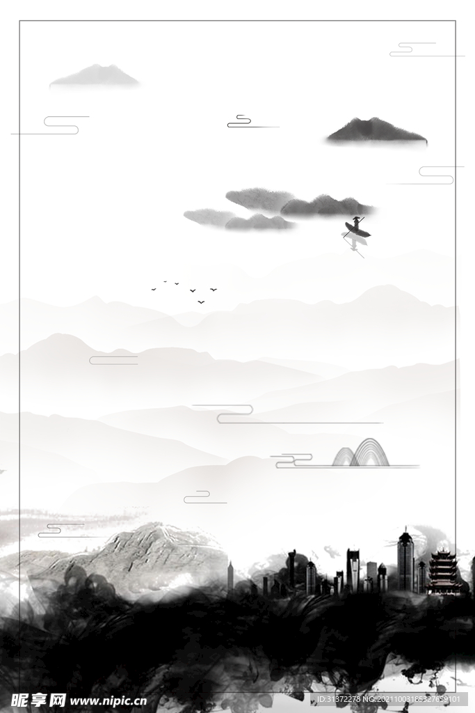   手绘古风插画背景图片 