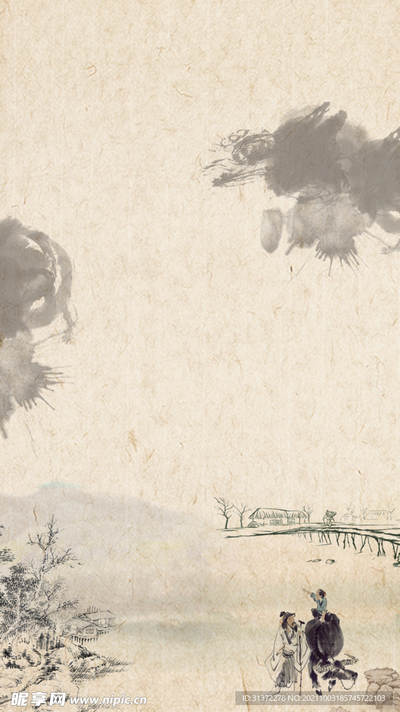   手绘古风插画背景图片 