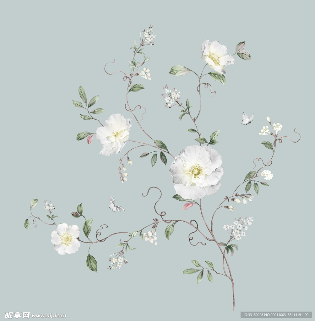 数码印花水彩花抽象花卉水彩花