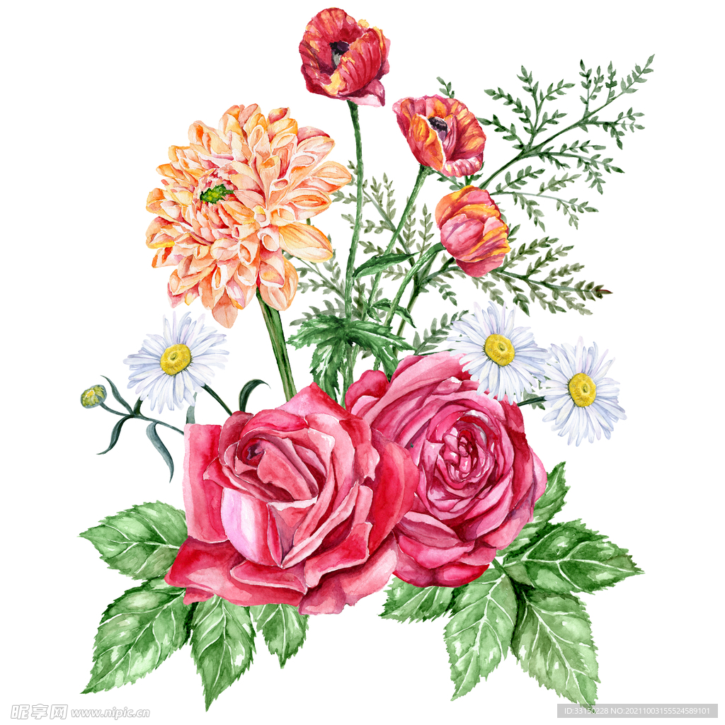 数码印花水彩花抽象花卉水彩花