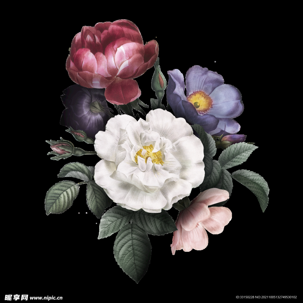 数码印花水彩花抽象花卉水彩花