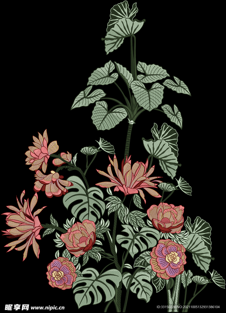 数码印花水彩花抽象花卉水彩花