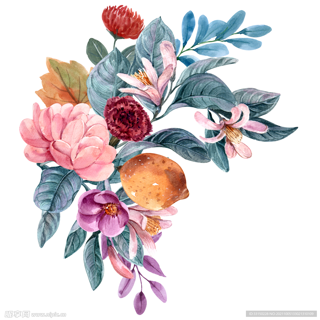 数码印花水彩花抽象花卉水彩花
