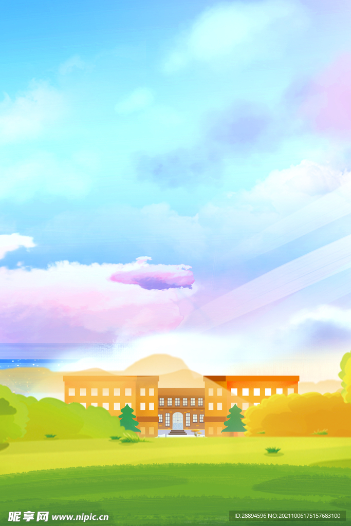 卡通手绘校园学校背景