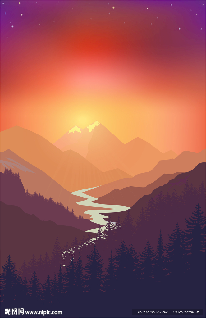 山水风景插画