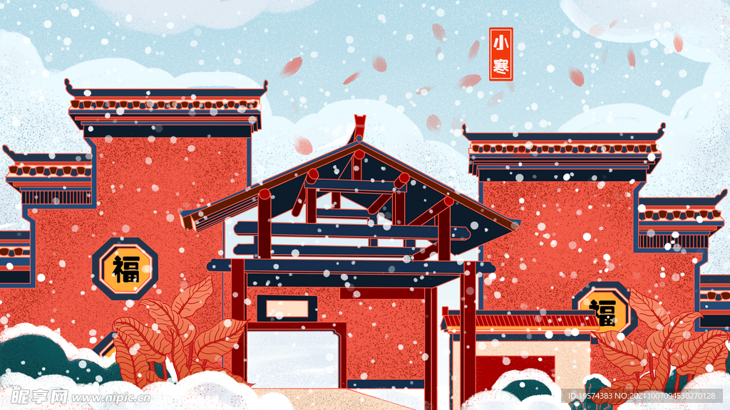 中国风中式古典国潮手绘风景古建