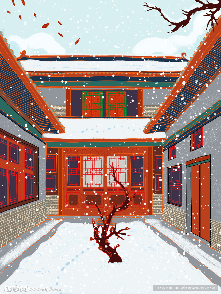 中国风中式古典国潮手绘风景古建