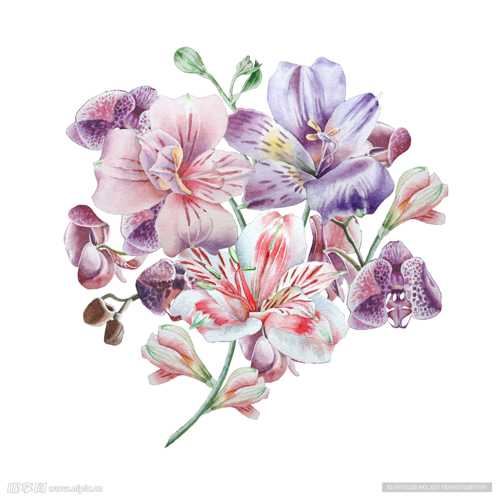 数码印花水彩花抽象花卉水彩花