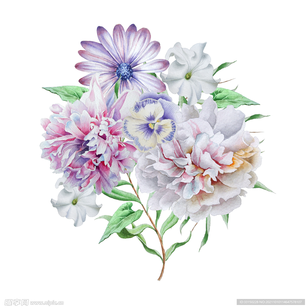 数码印花水彩花抽象花卉水彩花