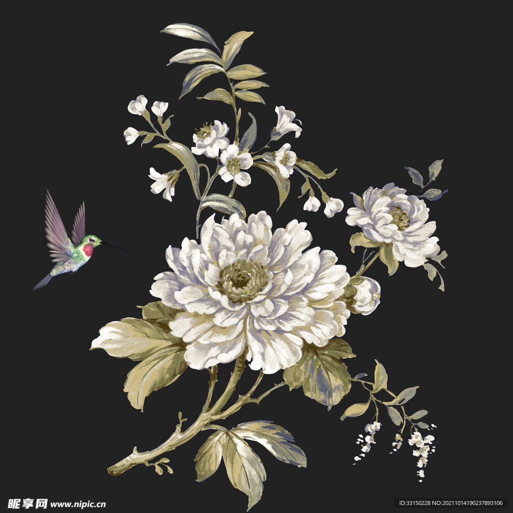 数码印花玫瑰花绣球花抽象花卉