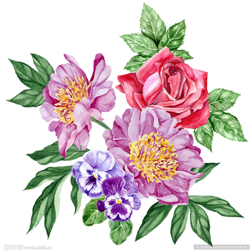 数码印花水彩花抽象花卉水彩花