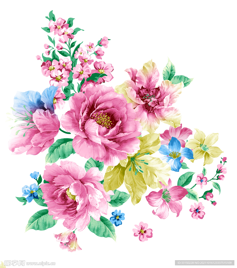 数码印花水彩花抽象花卉水彩花