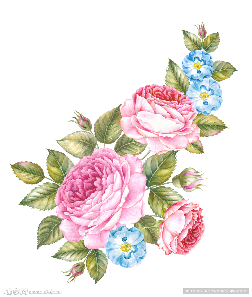 数码印花水彩花抽象花卉水彩花