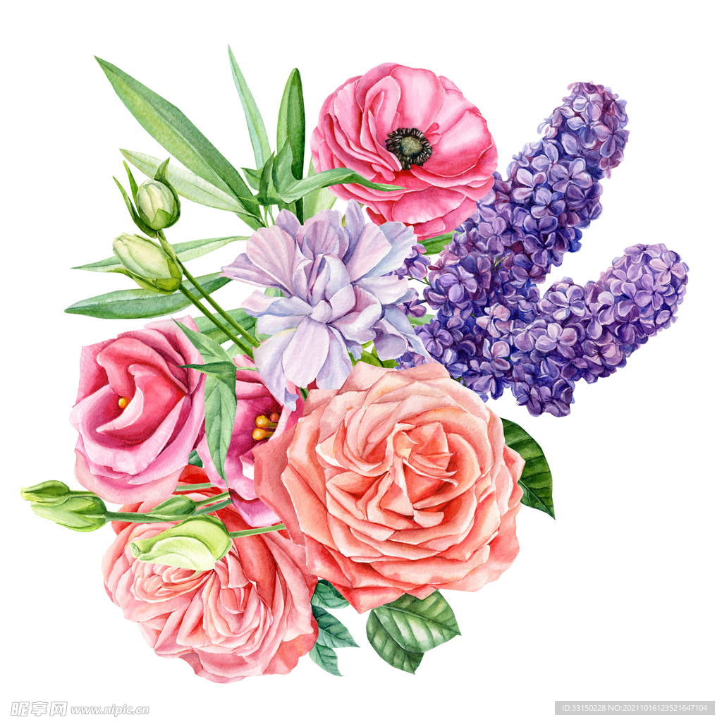 数码印花水彩花抽象花卉水彩花
