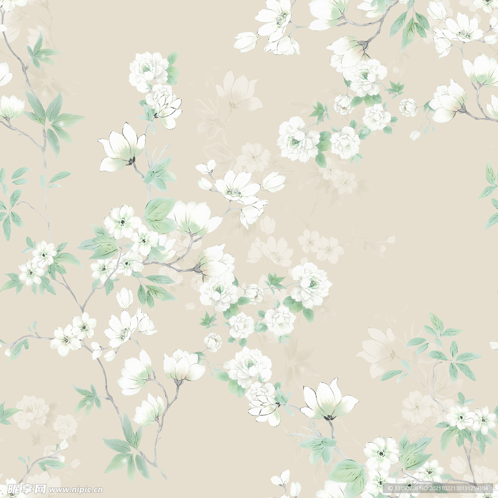 数码印花手绘画抽象花卉水彩花 
