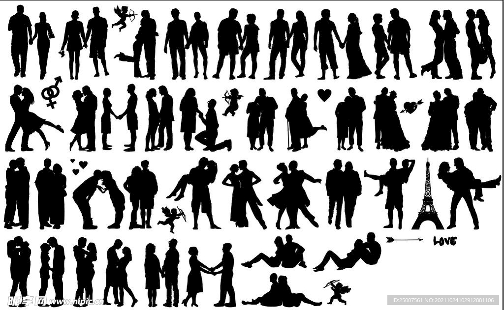 人物矢量图 黑白剪影
