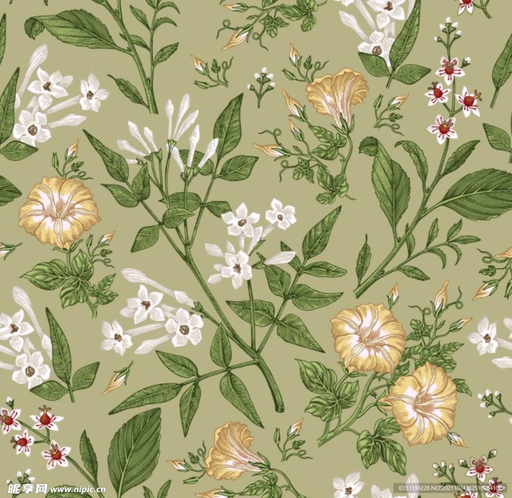 数码印花手绘画抽象花卉水彩花 