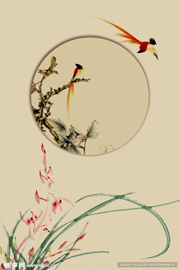 中国工笔画合成背景模板