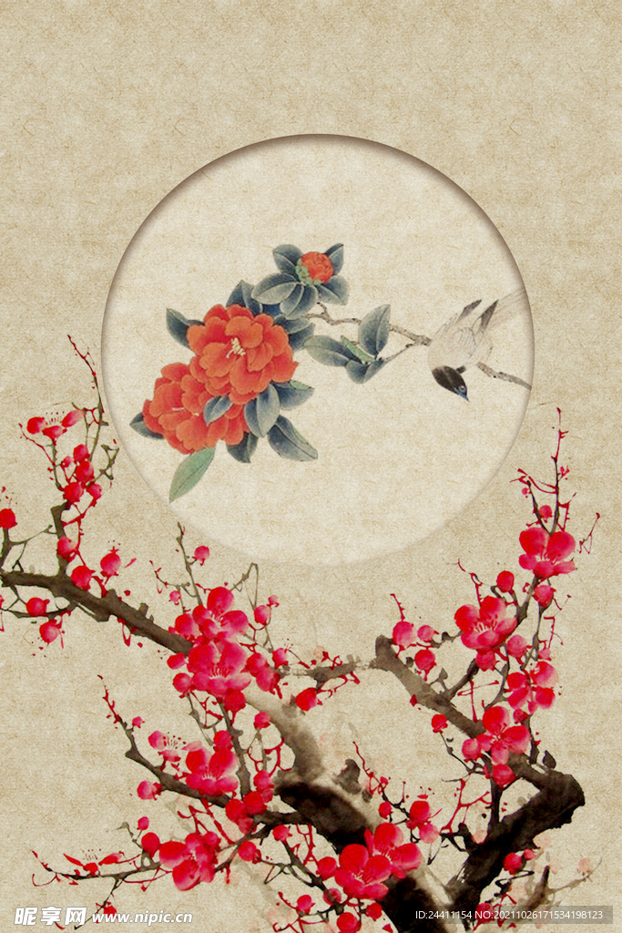 中国工笔画合成背景模板