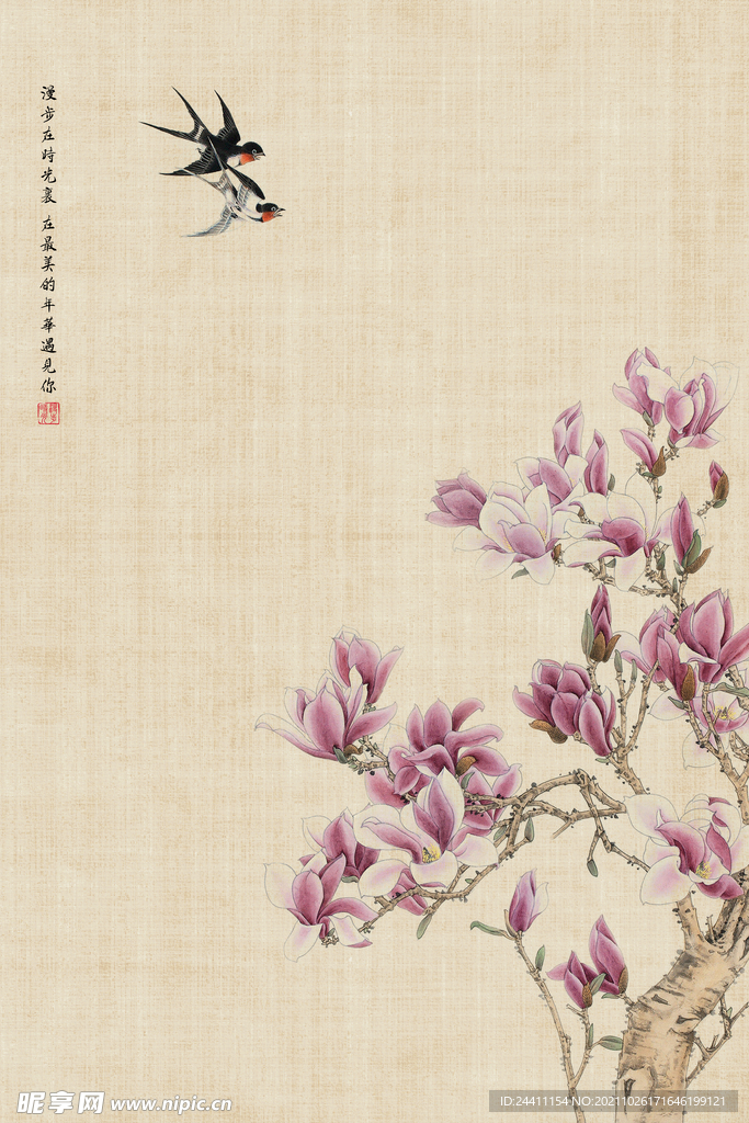 中国工笔画合成背景模板