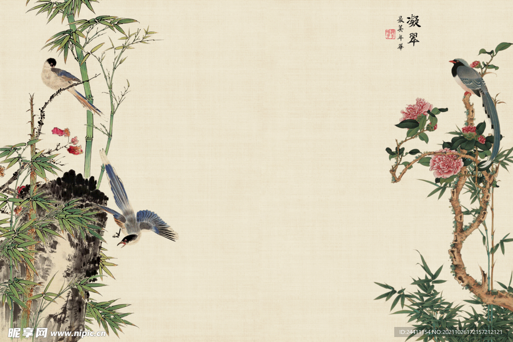 中国工笔画合成背景模板