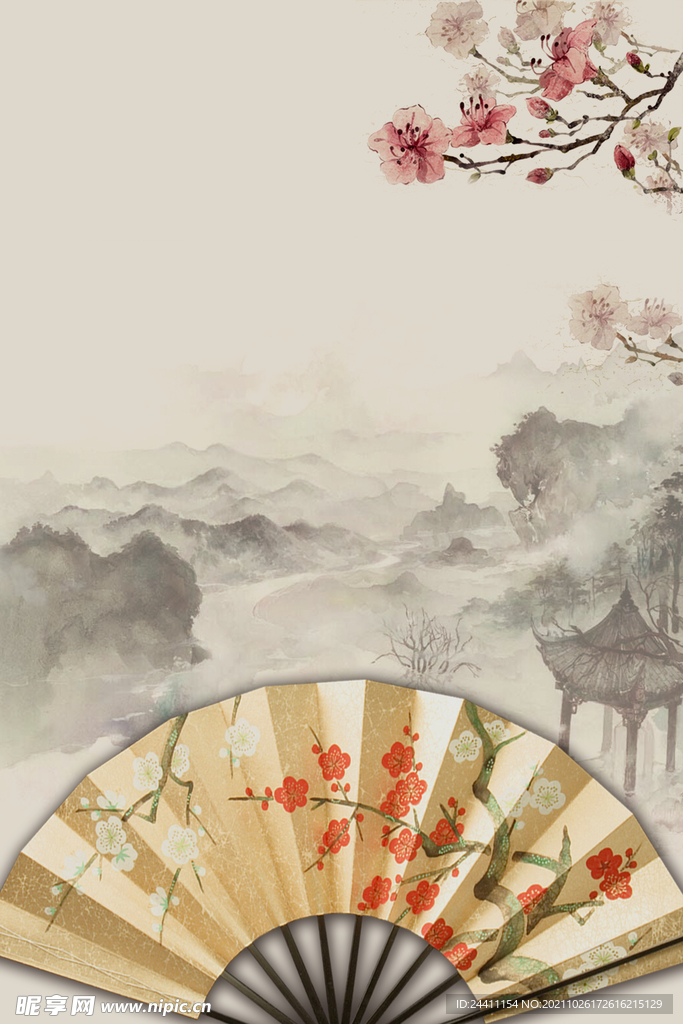 中国工笔画合成背景模板