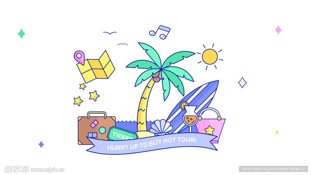 度假椰子树冲浪行李箱