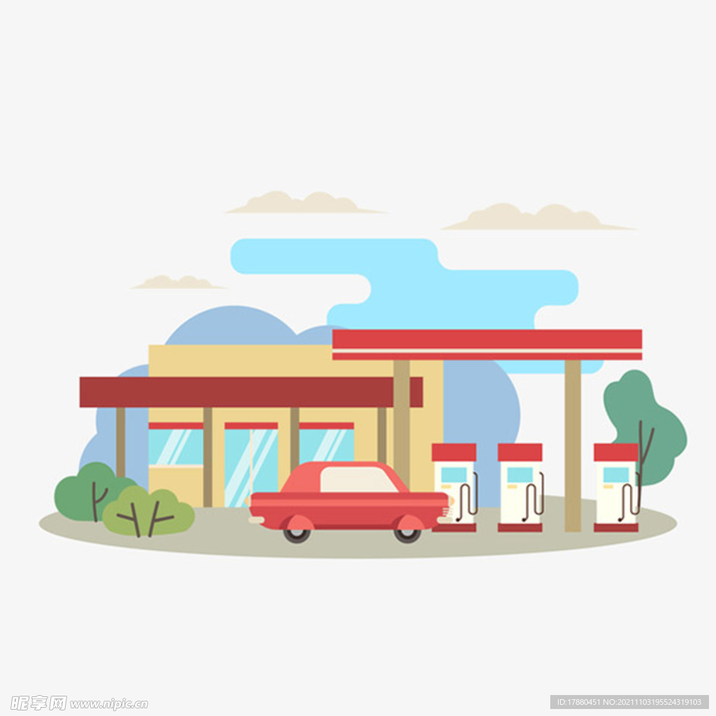 简约扁平卡通加油站