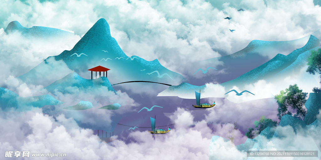  新中式 装饰水墨山水画