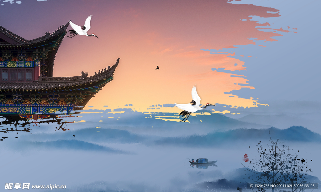 中式山水背景墙