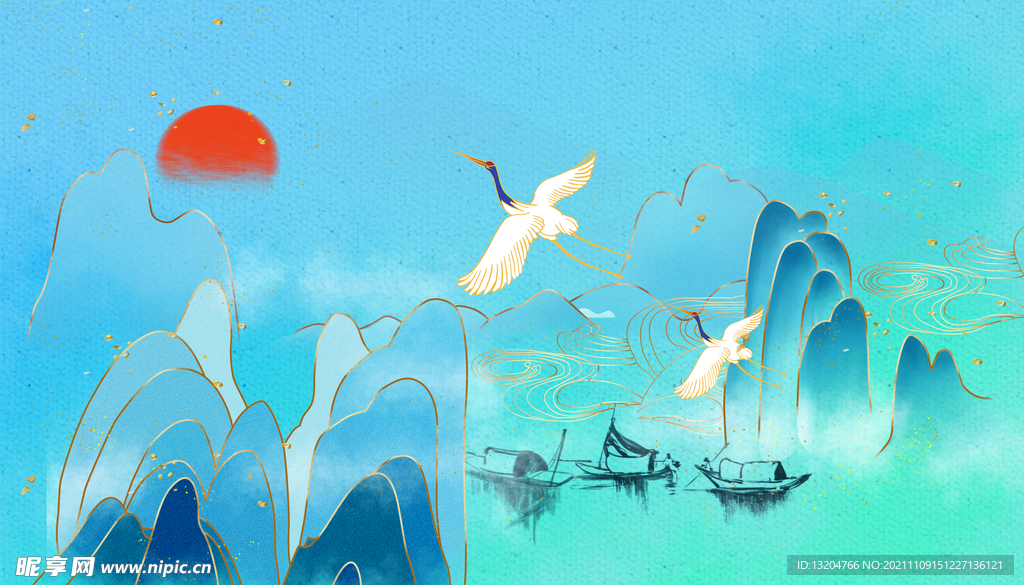  鹤新中式山水画