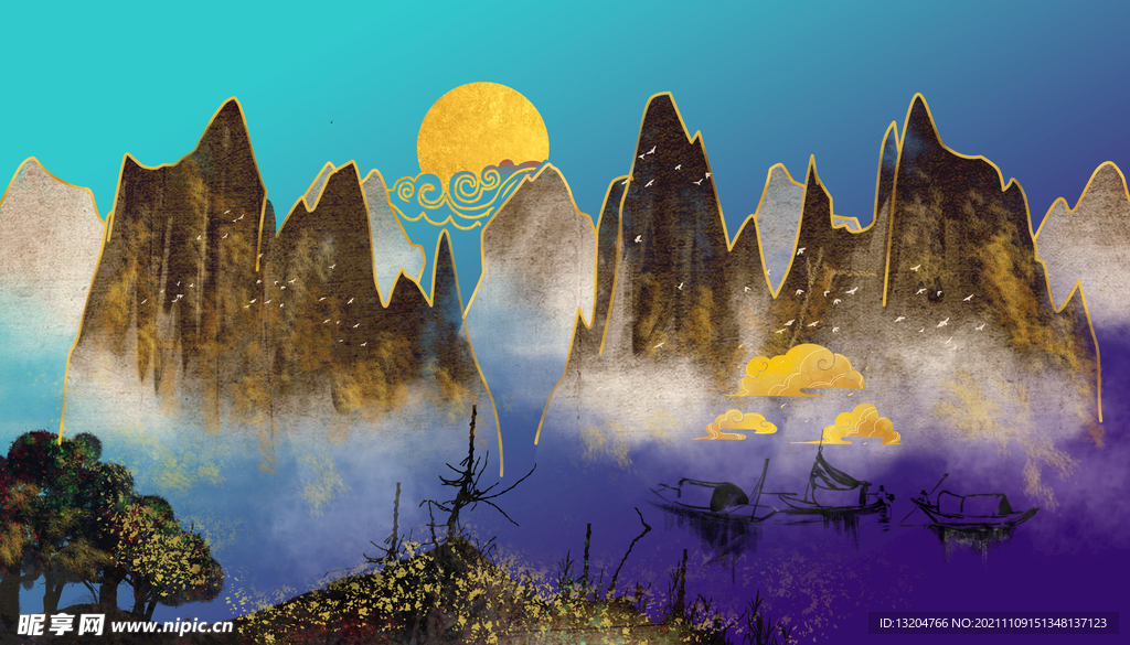 中式水墨山水画