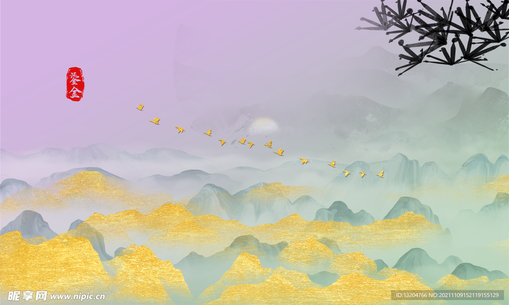 新中式山水画背景墙