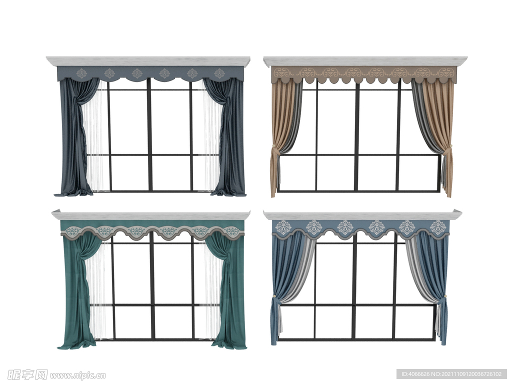 美式窗帘3d模型