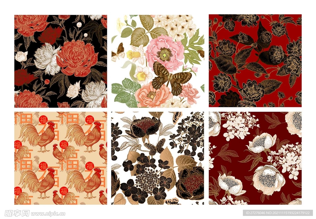 复古花卉鸟图案