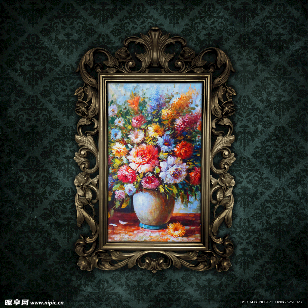 金色木雕油画相框展示