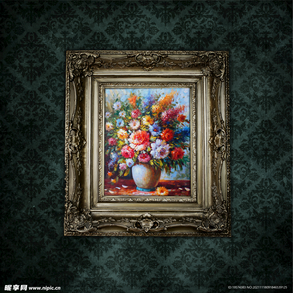 金色木雕油画相框展示